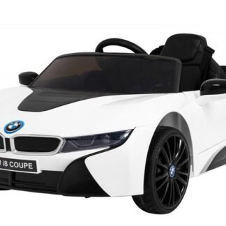 Coche eléctrico BMWI8 de niños, 12v, BLANCO, RC, ruedas goma, asiento cuero, 1-5 años INDA589-RA-JE1001